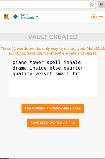 MetaMask Mnemonic Page
