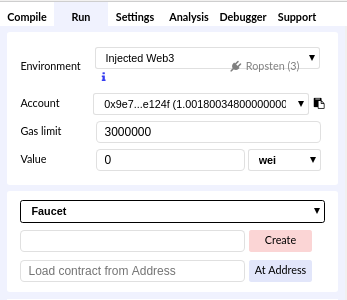 Remix IDE Run tab, with Injected Web3 environment selected